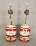 Pair of ironstone Gin and Rum keg table lamps
