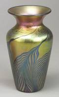 Lundberg Pulled Feather Iridescent Art Glass Vase
