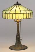 Bronze and Slag Glass Table Lamp