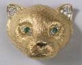 Yellow Gold and Diamond Cat Head Brooch