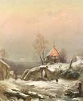 Gottlieb Daniel Paul Weber GermanAmerican 18231916 As the Sun SetsA Snowy Churchyard