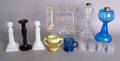 Group of glass to include two whale oil lamps