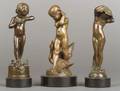 Edward Henry Berge American 18761924 Lot of Three Figural Bronzes Including Duck Mother Poppy and Frog Baby