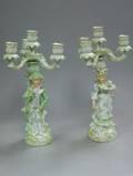 Pair of Porcelain Figural ThreeArm Candelabra