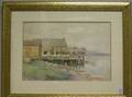 Framed Watercolor Wharf View