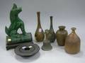 Asian Green Glazed Roof Tile Bronze Vases Incense Burner and Assorted Decorative Items