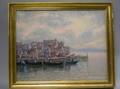 Framed Oil View of a Harbor Town