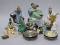 Seventeen Assorted Asian Ceramic and Ivory Figures and Metal Table Items