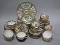 Thirtysix Chinese Export Porcelain Rose Medallion Plates Cups and Saucers
