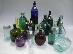 Twenty Colored Glass Bottles and Flasks