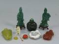 Seven Chinese Hardstone Glass Ivory and Porcelain Snuff Bottles and Figures