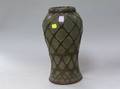 Japanese Split Bamboowrapped Matte Green Glazed Pottery Vase