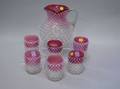 Sevenpiece Cranberry and Opalescent Hobnail Art Glass Lemonade Set
