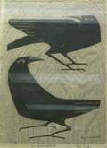 Framed Woodblock Print of Two Crows