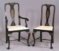 Set of Ten Queen Anne Style Gilt and Black Painted Dining Chairs
