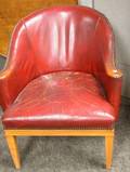 Red Leather Upholstered Barrelback Chair