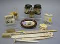 Fifteen Decorated Ivory Ornaments Accessories and Table Items