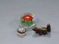 New England Glass Floral Paperweight Miniature Carved and Painted Wooden Skunk and an Enameled Esteem the Giver Battersea Box