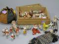 Group Miniature Porcelain Figures Dolls and a Collection of Glass Marbles in a Leather Pouch