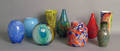 Nine pieces of contemporary art glass