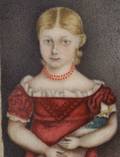 American School 19th Century Miniature Portrait of a Girl Holding a Doll
