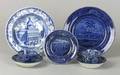 Group of Five Blue Transfer Decorated Staffordshire Table Items