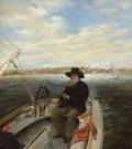 Edward Lamson Henry American 18411919 Portrait of Judge Charles P Daly in His Boat on Sag Harbor with His Dog