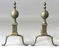 Pair of Brass and Iron Balltop Andirons