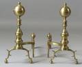 Pair of Brass and Iron Balltop Andirons