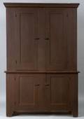Dark Red Stained Poplar Paneled Stepback Cupboard