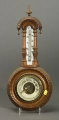 German Carved Walnut Wheelstyle Aneroid Barometer