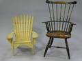 Miniature Windsor Fanback Armchair and a Miniature Yellow Painted Adirondack Armchair