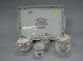 Fivepiece Ginori Floral Decorated Porcelain Dresser Set