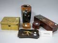Six Japanese Decorated Lacquerware Boxes Tray and Vase
