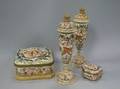 Two Giltmetal Mounted Capo di Monte Porcelain Boxes and a Pair of Lidded Vases