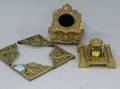 French Gilt Bronze Mirrored Trinket Box Gilt Bronze Inkwell and a Set of Four Neoclassical Giltmetal Blotter Corners