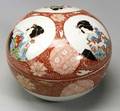 Japanese Kutani Porcelain Box Kutani ware surface with geisha and brocade patterns dia 7 12 in