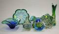 Nine Pieces of Blue and Green Art Glass