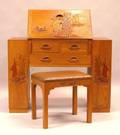 Chinese Carved and Stained Mahogany Slantlid Desk with Bookcase Sides and Bench