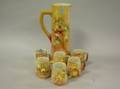 Limoges Handpainted Rose Decorated Porcelain Tall Pitcher and Set of Six Mugs