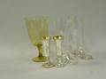 Pair of Glass Bootform Glasses an Amber Footed Flip Jar and a Pair of Mercury Glass Vases