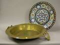 Brass TwoHandled Basin and an Enameled Copper Tray