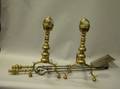 Pair of Federal Brass Andirons and a Brass and Steel Shovel and Tong Set