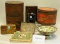 Twelve Lithograph and Paint Decorated Retail Tins and Other Items