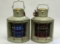 Pair of Ships Galvinized Steel and Colored Glass Running Lanterns