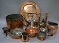 Twelve Pieces of Copper and Silver Plated Utility and Tableware