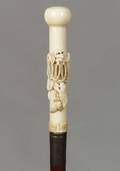 Carved Bone and Mahogany Traveling Cane