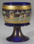 Mediaevalstyle Cobalt Glass Enamel Decorated Goblet