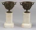 Pair of Classical Revival Bronze and Marble Mantel Urns