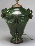 French Faience Green Glazed Urn Lamp Base